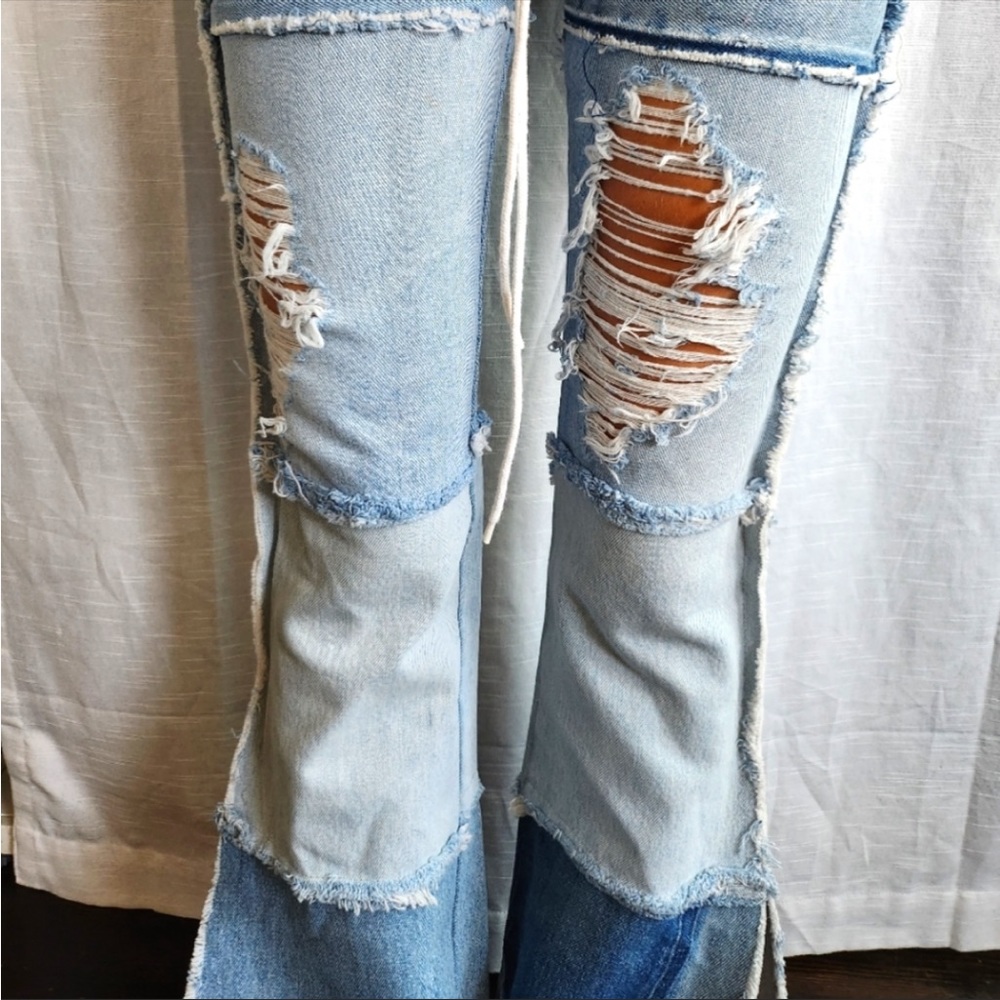 Patchwork High low Waisted Jeans - Picture 2 of 6